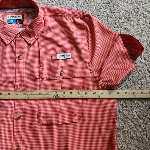 Magellan Angler Fit Shirt Mens XL Fishing Mag Wick Peach Orange Gingham Check - Picture 6 of 10